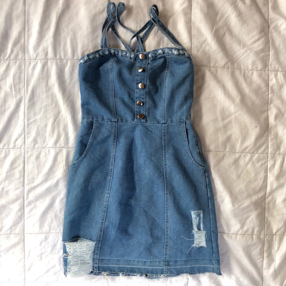 Custom distressed vintage denim dress